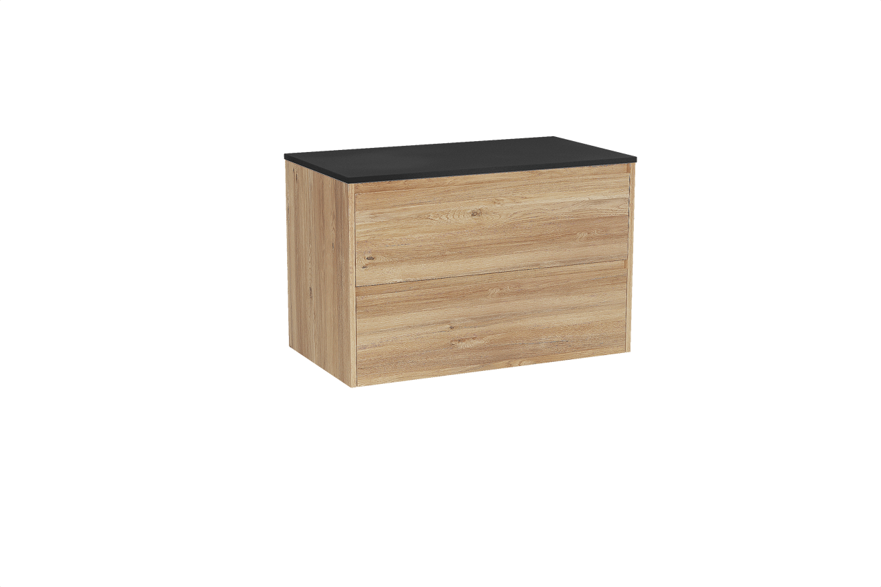 Storke Seda zwevend badkamermeubel 95 x 52 cm ruwe eik met Panton enkel tablet in gepoedercoate mdf mat zwart