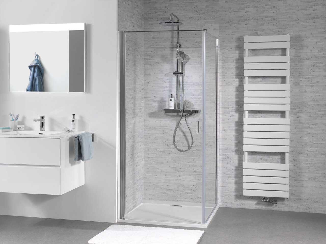 Luca Varess Romeo paroi de douche avec porte pivotante et paroi latérale fixe 90 x 90 cm verre transparent profil chrome brillant