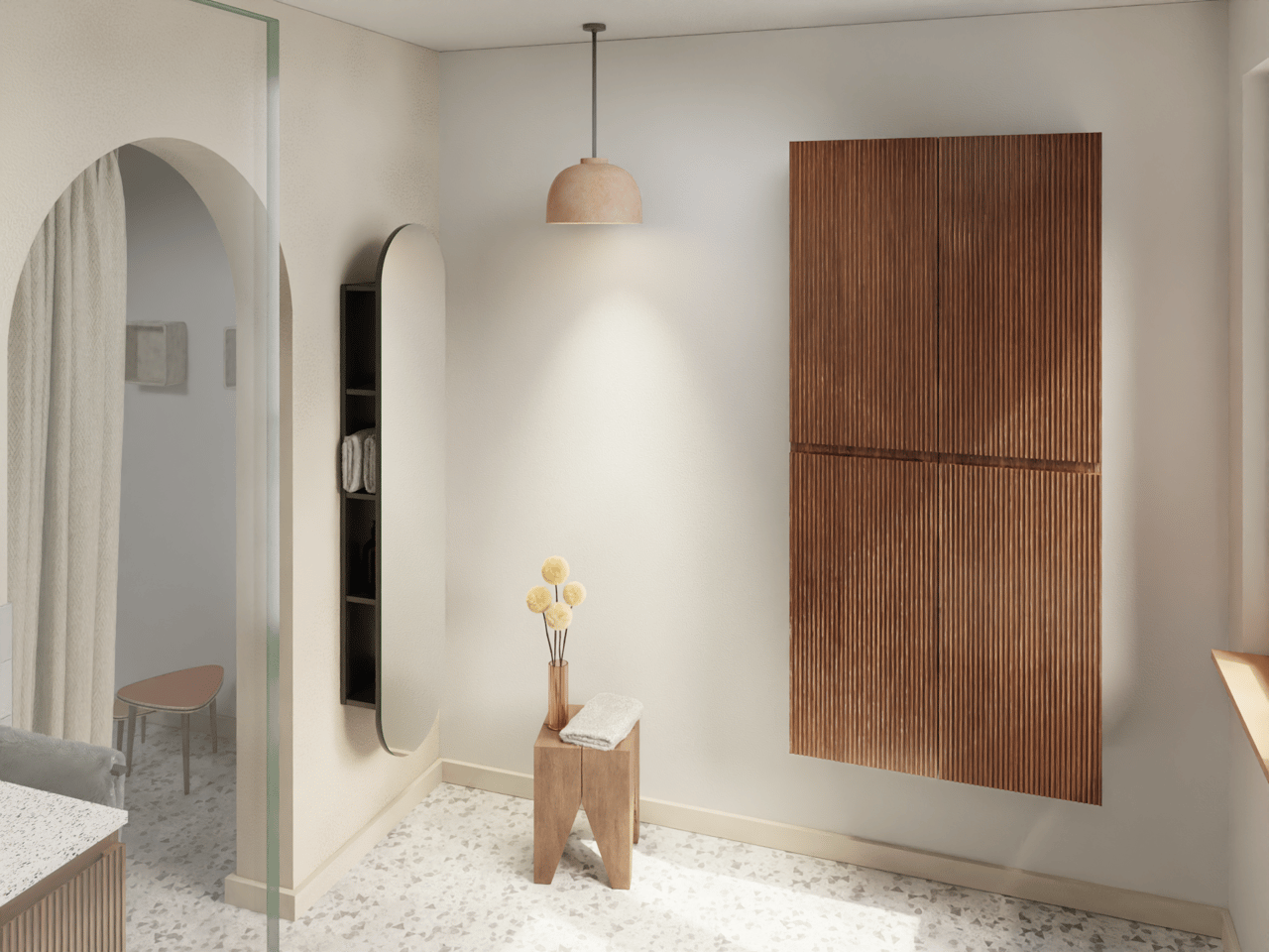 Storke Ribs Badhochschrank: Hängend, Nussbaum, 40 x 30 x 170 cm