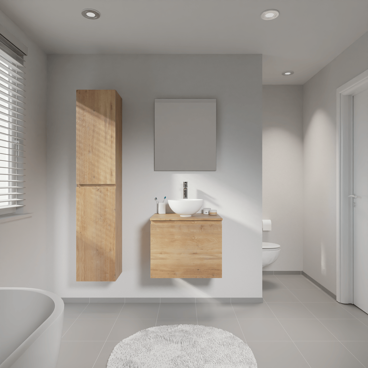 Linie Lado zwevend badkamermeubel 60 x 46 cm natuur eik met Lado enkel tablet in melamine natuur eik