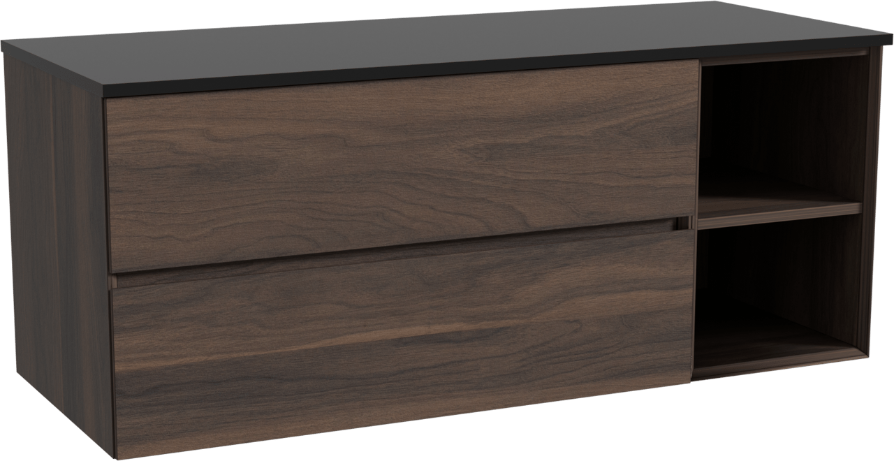 Storke Edge meuble salle de bains suspendu 130 x 52 cm noyer avec Panton tablette simple ou double en mdf enduit de poudre noir mat