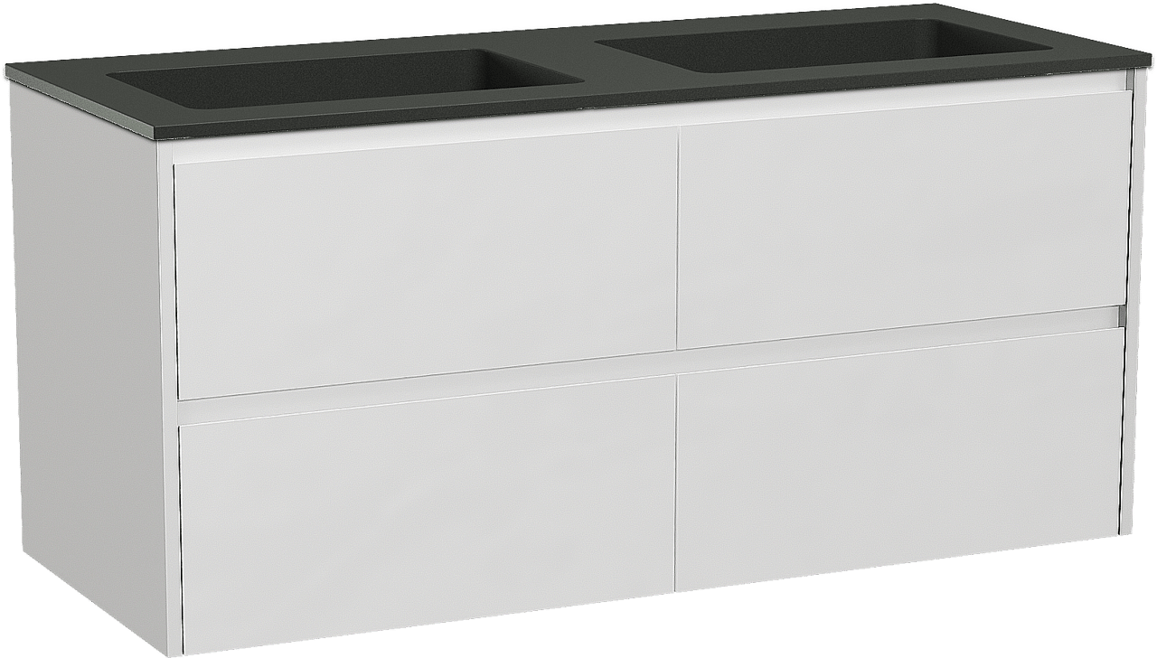 Storke Seda meuble salle de bains suspendu 130 x 52 cm blanc mat avec Scuro double vasque en quartz noir mat