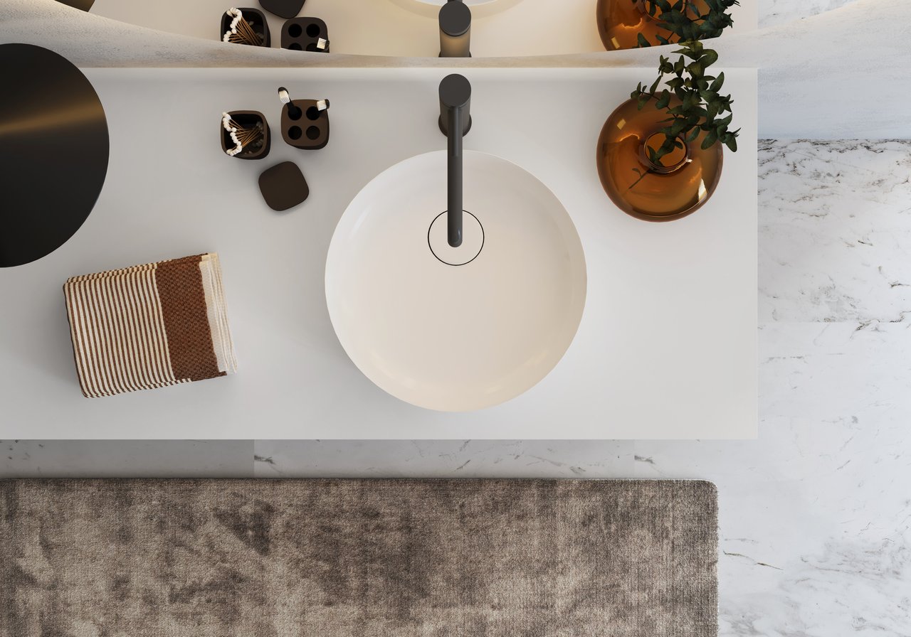 Balmani Fato Aufsatzwaschbecken: Solid Surface, matt, rund, Ø 37,5 cm