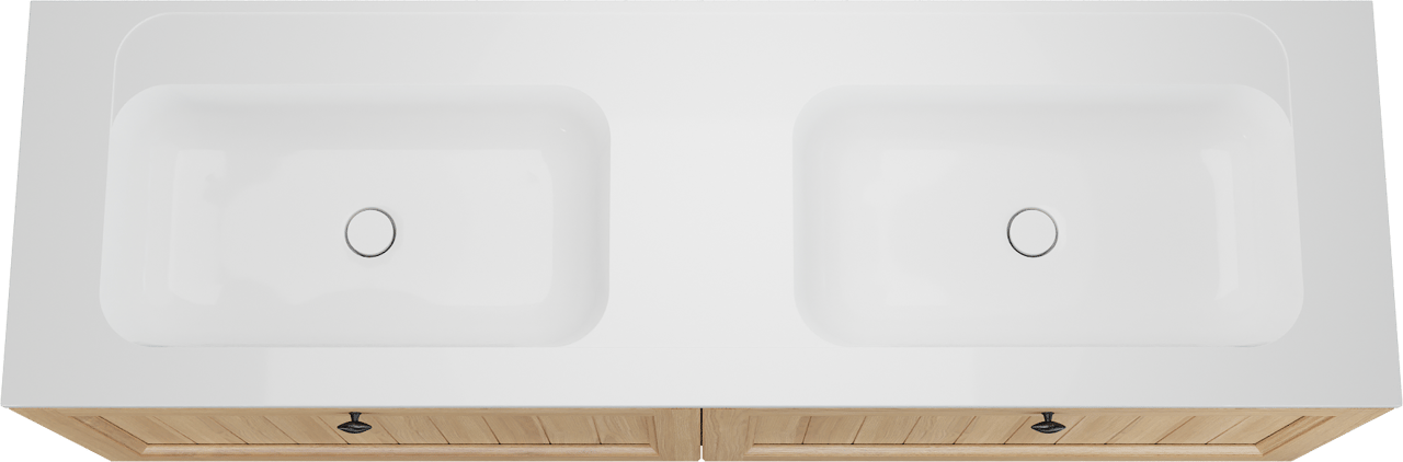 Balmani Lemon hängendes Möbelstück Set: 180 x 55 cm, Naturbelassene Eiche Furnier, mit Tablo Strada Doppelwaschtisch, Weiß glänzend