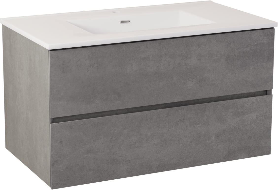 Storke Edge meuble salle de bains suspendu 95 x 52 cm béton gris foncé avec Kera plan simple en céramique blanc brillant, bonde incluse