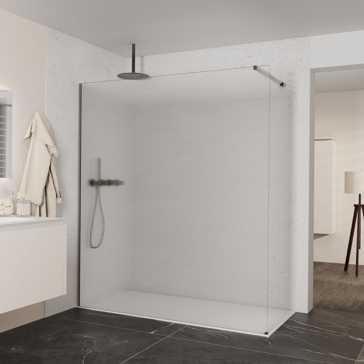 Balmani Modular inloopdouche: 180 x 200 cm, Ribs met coating, Brushed GunMetal profielen