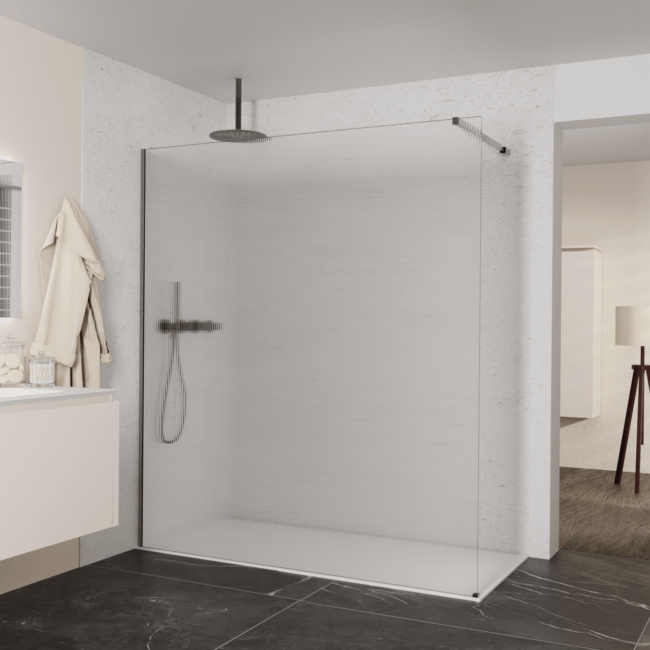 Balmani Modular inloopdouche: 180 x 200 cm, Ribs met coating, Brushed GunMetal profielen