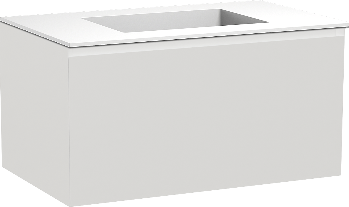 Balmani Idra zwevend badkamermeubel 90 x 55 cm mat wit met Tablo Stretto enkele wastafel in solid surface mat wit