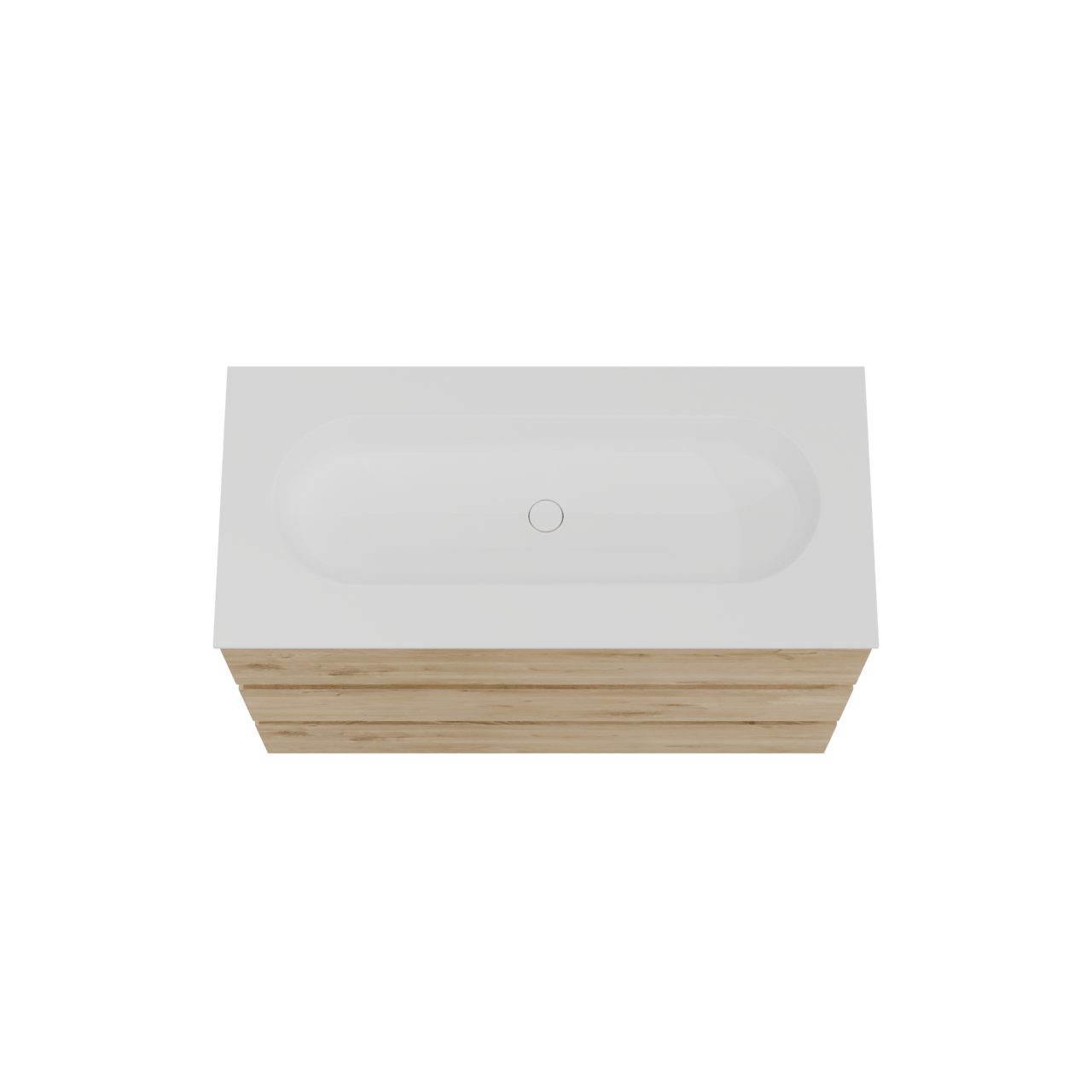 Balmani Lucida staand badkamermeubel 120 x 55 cm ruwe eik met Tablo Oval enkele wastafel voor 2 kraangaten in solid surface mat wit