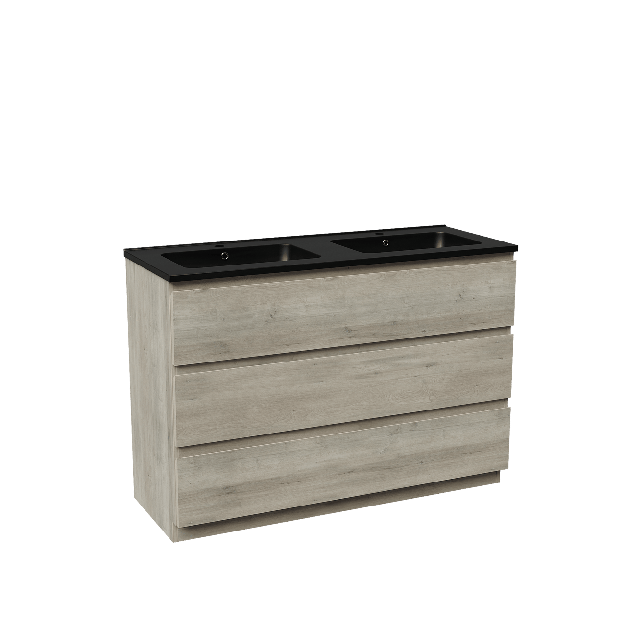 Linie Lado meuble salle de bains à poser 120 x 46 cm chêne gris avec Vano double vasque en marbre composite noir mat