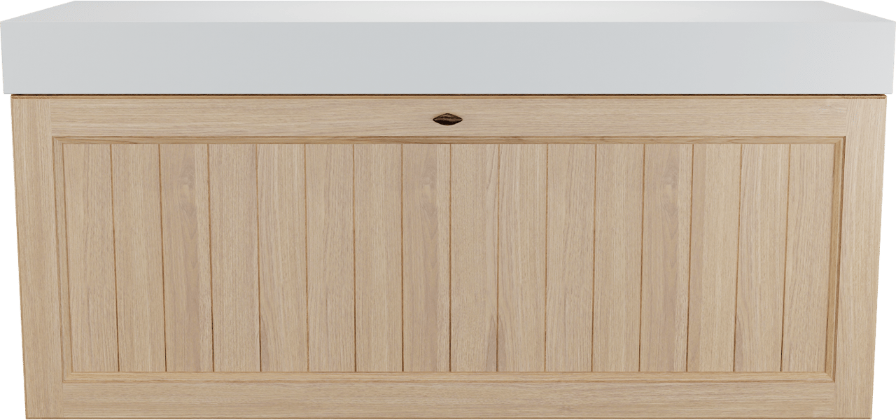 Balmani Lemon zwevend badkamermeubel 135 x 55 cm, fineer natuur eik met Dominus enkel of dubbel tablet in mat wit