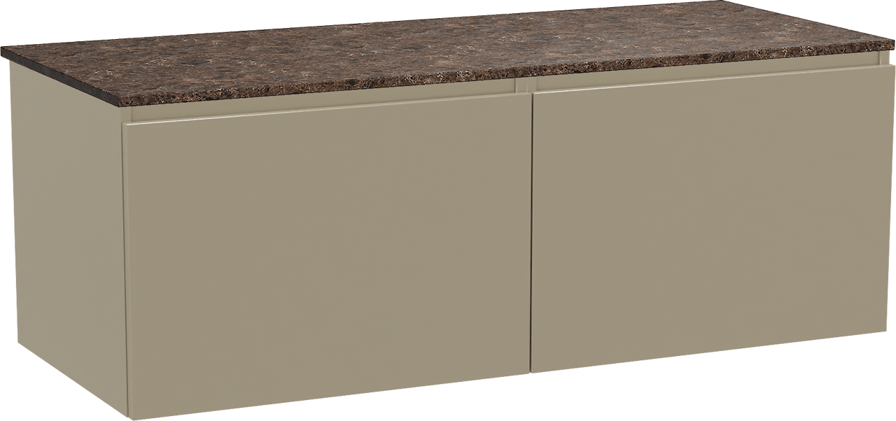 Balmani Sfera hängendes Möbelstück Set: 135 x 55 cm, Dune, mit Stretto Einzel- oder Doppel Waschtischplatte, Marmor Dark Emperador