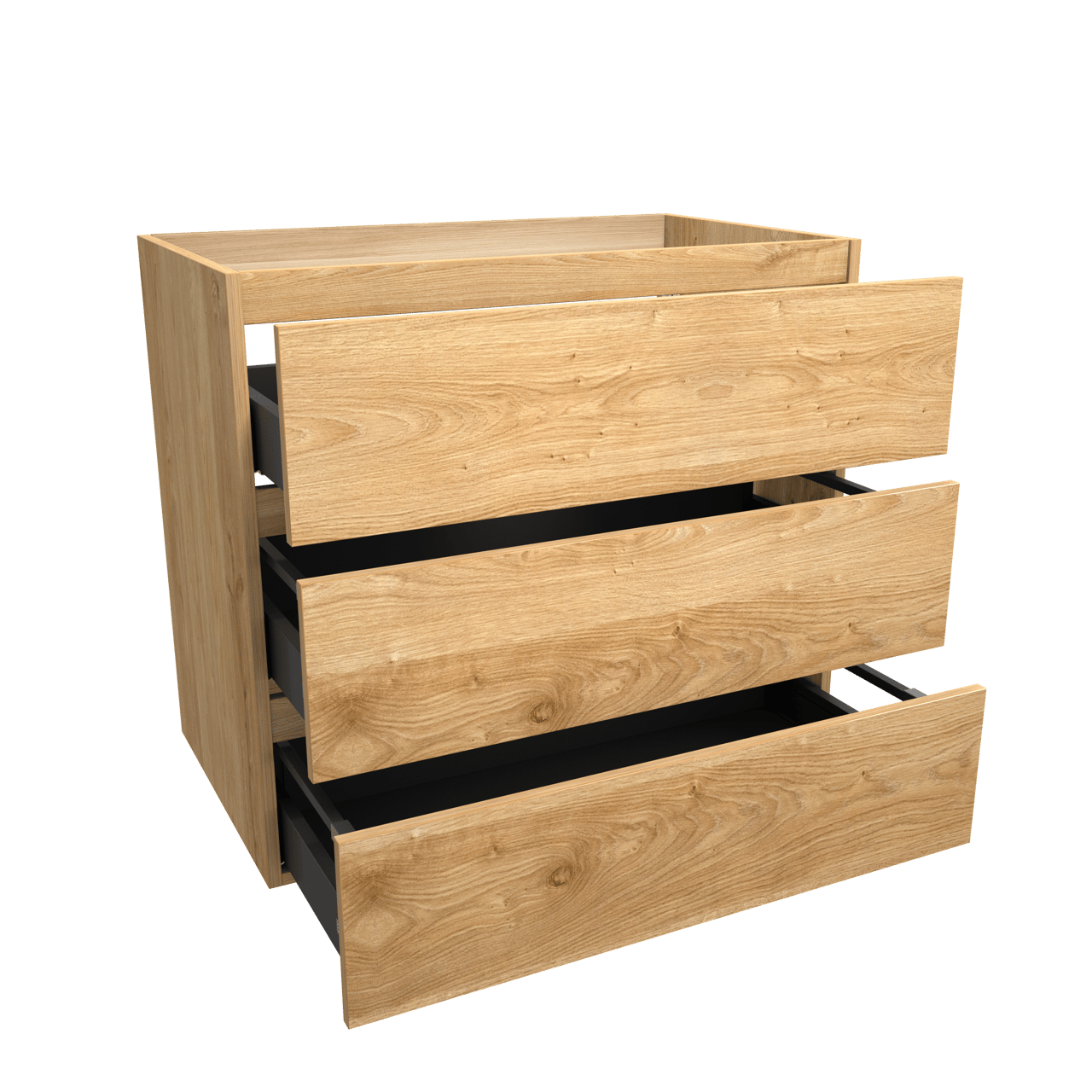 Balmani Lucida stehender Waschbeckenunterschrank: 90 x 55 cm, Eiche rustikal, 3 Schubladen