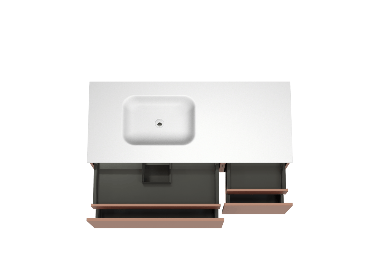 Balmani Sfera hängendes Möbelstück Set: 135 x 55 cm, Cotto, mit Tablo Arcato Waschtisch links, Solid Surface Weiß matt