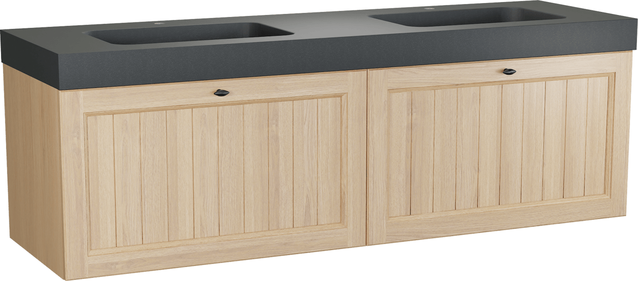 Balmani Lemon meuble salle de bains suspendu 180 x 55 cm, placage chêne naturel avec Napoli double vasque en granit noir