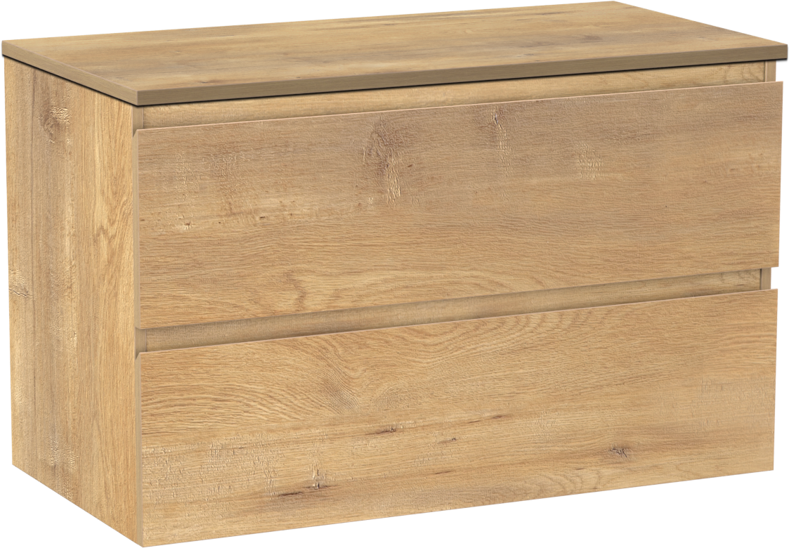 Linie Lado hängendes Möbelstück Set: 90 x 46 cm, Naturbelassene Eiche, mit Lado Einzel Waschtischplatte, Melamin Naturbelassene Eiche