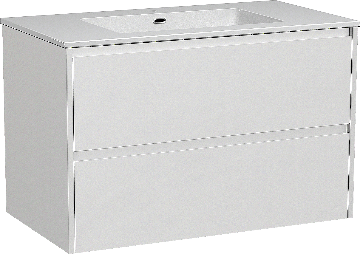 Storke Seda meuble salle de bains suspendu 95 x 52 cm blanc mat avec Diva plan simple en marbre composite blanc brillant