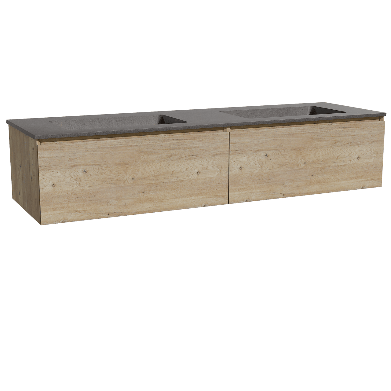 Storke Edge hängendes Möbelstück Set: 170 x 52 cm, Rohe Eiche, mit Scuro Doppelwaschtisch, Quarz Schwarz matt