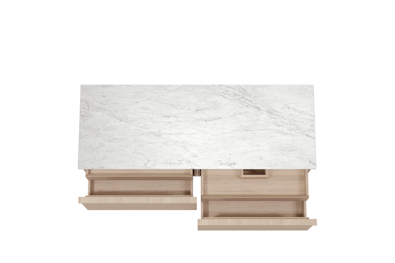 Balmani Forma meuble salle de bains suspendu 150 x 55 cm chêne naturel avec Stretto tablette simple ou double en marbre carrara, Nervure droite symétrique horizontale