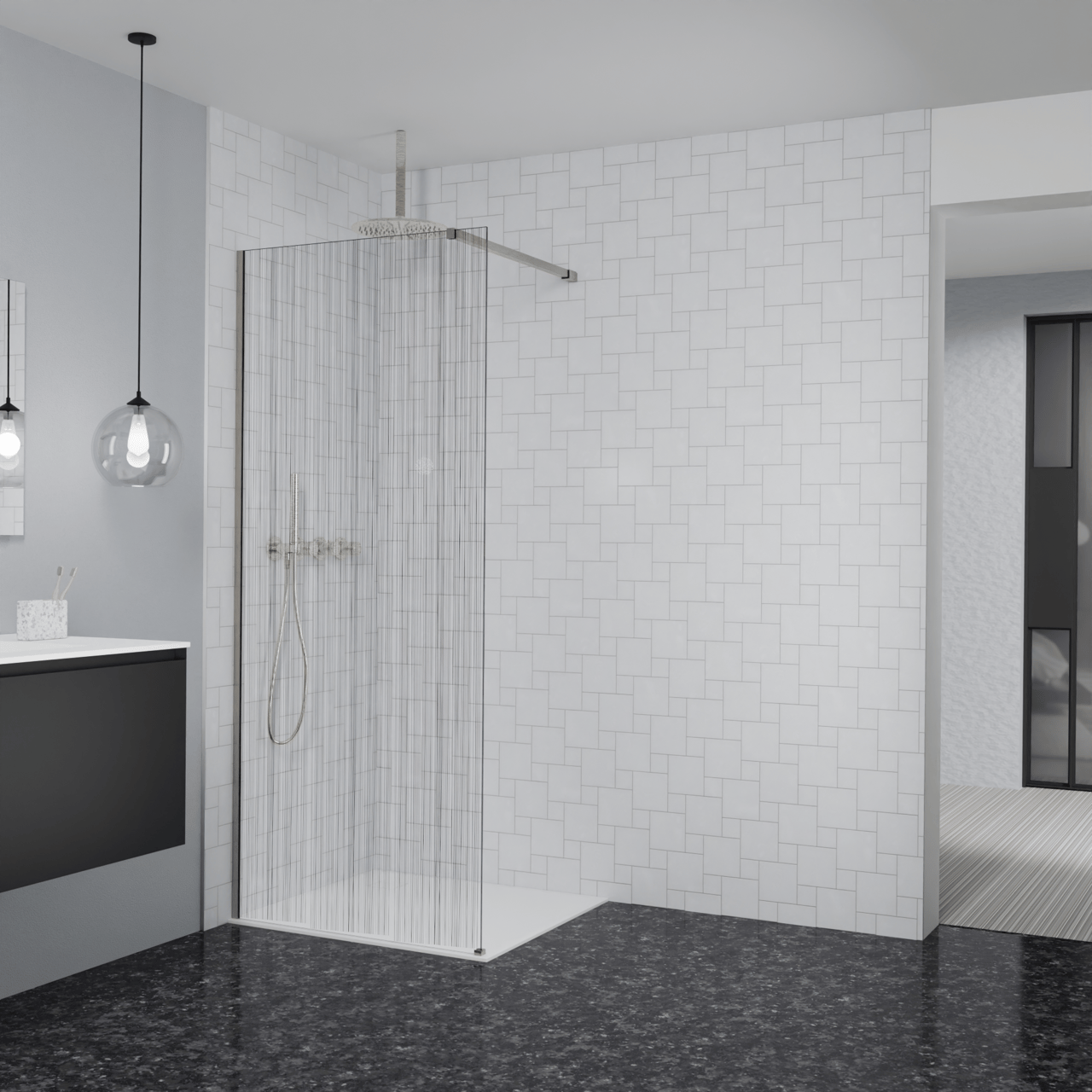 Balmani Modular Walk-In Dusche: 90 x 200 cm, Mikado, Profil Brushed CoolMetal