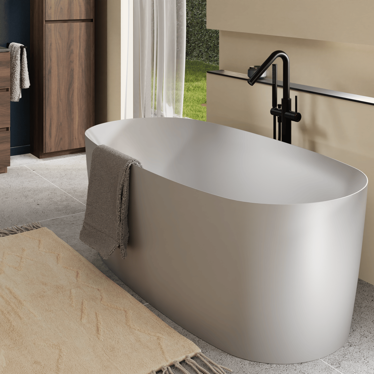Luca Varess Sutilo ovaal vrijstaand bad 170 x 75 cm acryl mat grijs