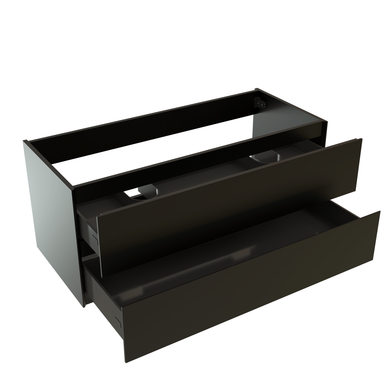 Storke Edge meuble sous-lavabo suspendu 120 x 52 cm Noir Mat 2 tiroirs 2 découpés de siphon