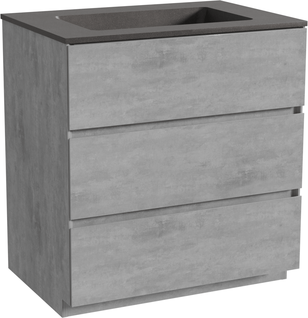 Storke Edge staand badmeubel 75 x 52 cm beton donkergrijs met Scuro enkele wastafel in kwarts mat zwart