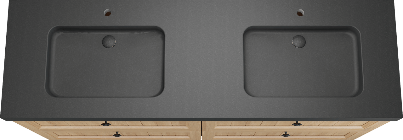 Balmani Lemon freistehendes Möbelstück Set: 180 x 55 cm, Naturbelassene Eiche Furnier, mit Napoli Doppelwaschtisch, Schwarzes Granit