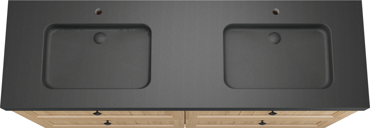 Balmani Lemon staand badkamermeubel 180 x 55 cm, fineer natuur eik met Napoli dubbele wastafel in graniet zwart