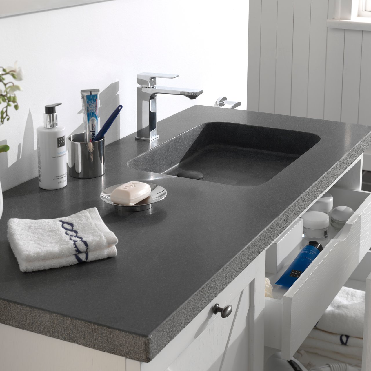 Balmani Napoli Due vasque asymétrique droite granite aiguisé 120 x 55 cm