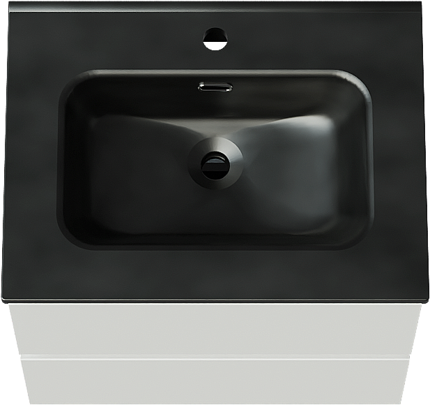 Linie Lado zwevend badmeubel 60 x 46 cm hoogglans wit met Baro enkele wastafel in porselein mat zwart