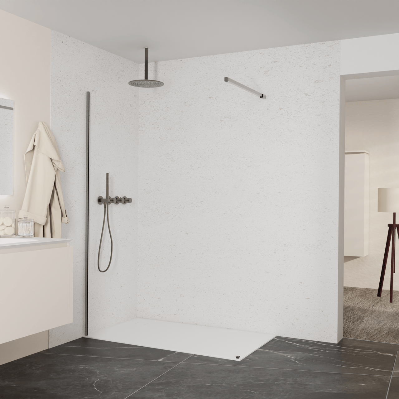 Balmani Modular douche à l'italienne: 140 x 200 cm, Verre transparent, avec coating, Profil Brushed GunMetal