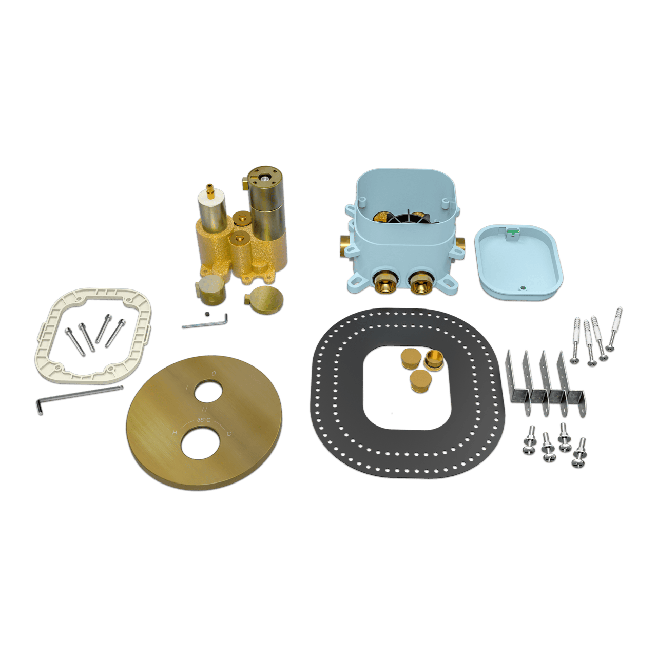 Blaufoss Smartbox Round thermostatische inbouw douchekraan 2 functies Brushed Gold incl. inbouwelement