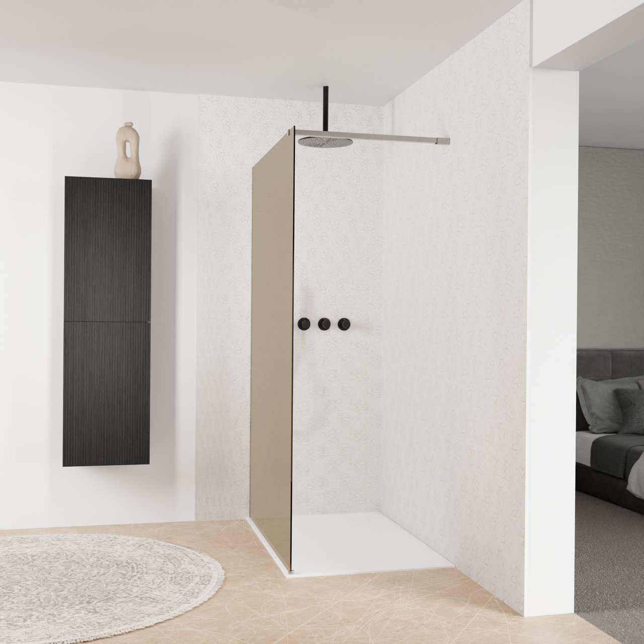 Balmani Modular douche à l'italienne: 120 x 200 cm, Verre bronze, avec coating, Profil Brushed Inox