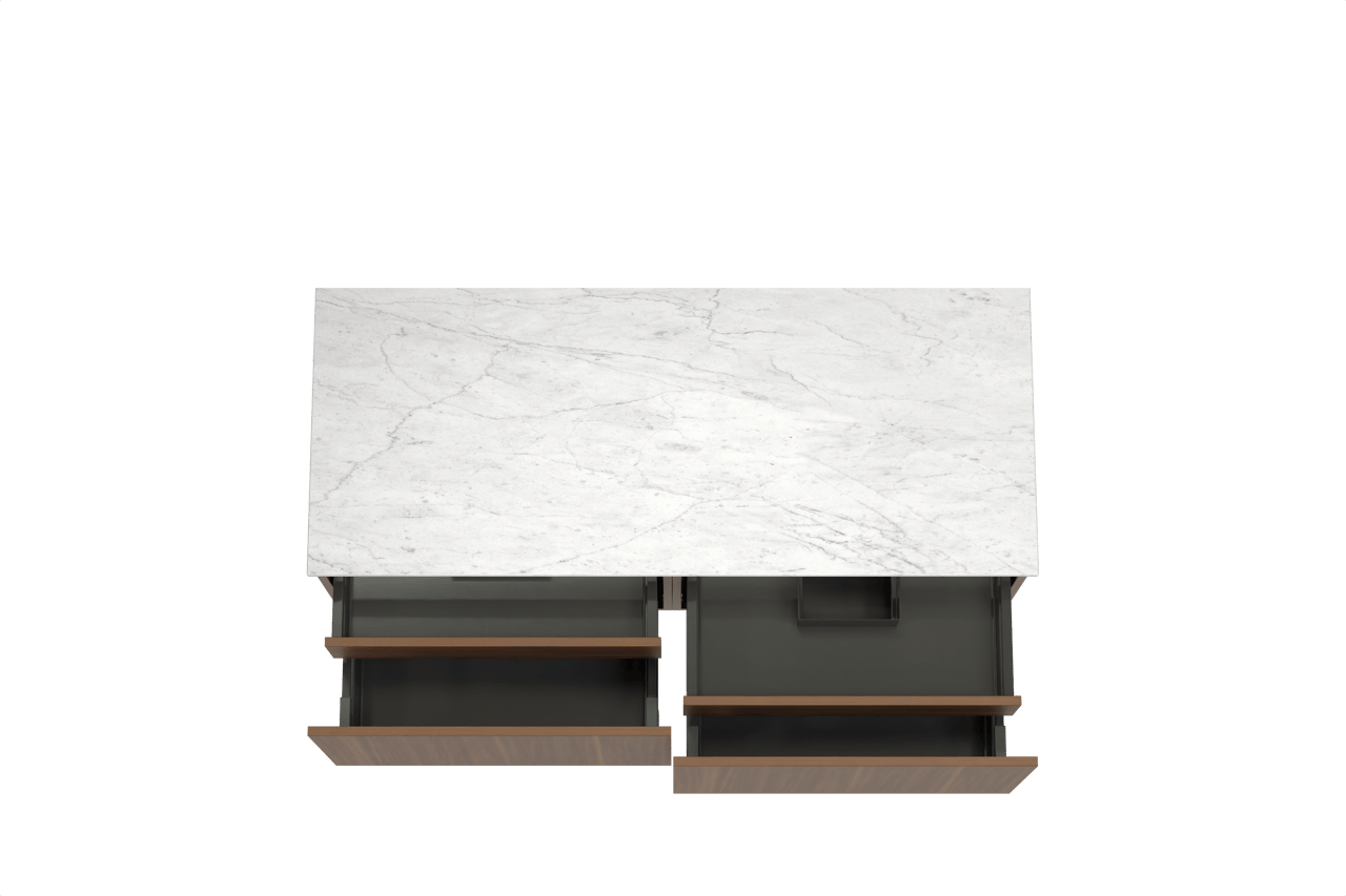 Balmani Sfera meuble salle de bains suspendu 135 x 55 cm noyer américain avec Stretto tablette simple ou double en marbre carrara