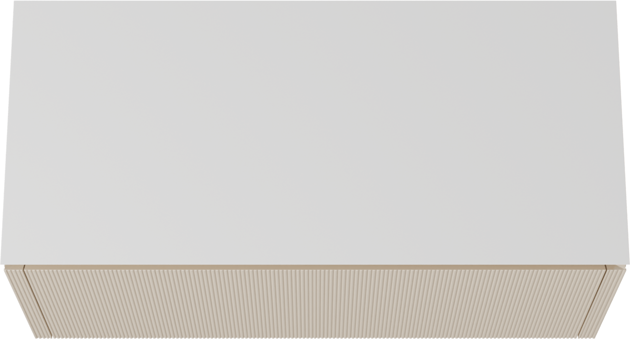 Balmani Eclips zwevend badmeubel 120 x 55 cm Sandbeige met Eclips enkel of dubbel wastafelblad in Solid Surface mat wit, Verticale symmetrische rechte ribbel