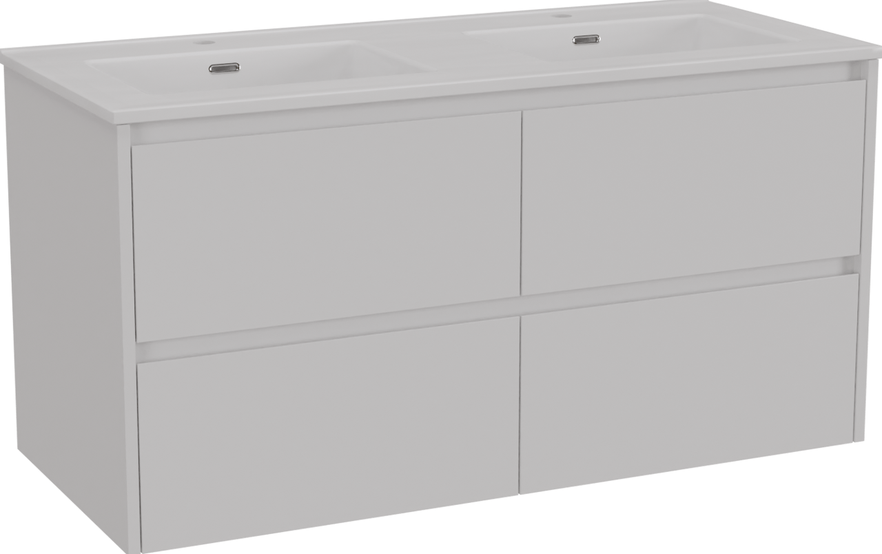 Storke Seda zwevend badmeubel 120 x 52 cm mat wit met Kera dubbele wastafel in porselein mat wit