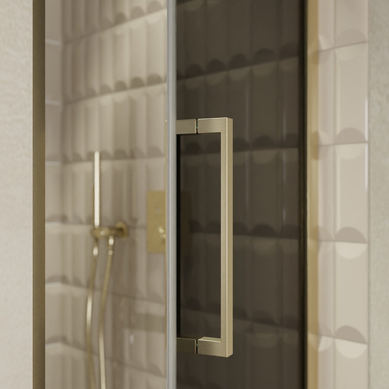 Balmani Senses Design Dusche Drehtür, Rechts, 90 cm x 210 cm, Rauchglas, Profil Brushed Champagner Gold