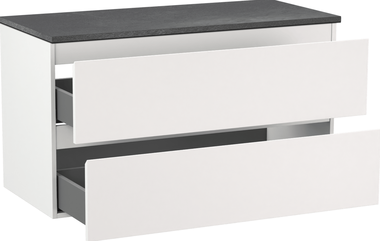 Linie Lado zwevend badkamermeubel 100 x 46 cm mat wit met Lado enkel of dubbel tablet in melamine leisteen grijs