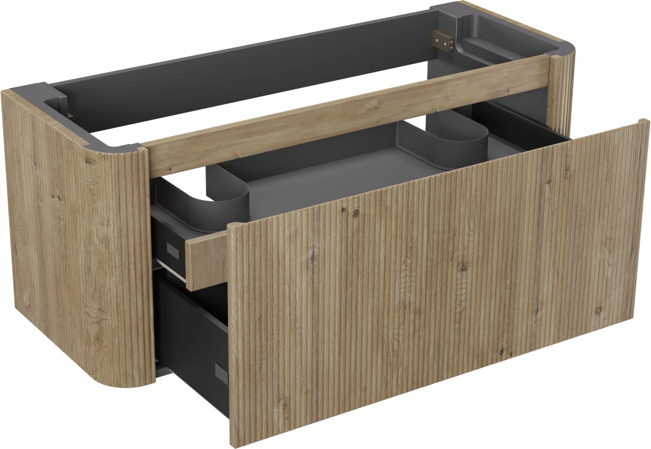 Storke Soft  hängendes möbelstück Waschtischunterschränke 120 x 46 cm Eiche rau 2 Schubladen Vert. Sym. Rippe