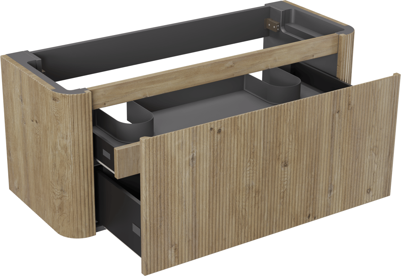 Storke Soft  hängendes möbelstück Waschtischunterschränke 120 x 46 cm Eiche rau 2 Schubladen Vert. Sym. Rippe