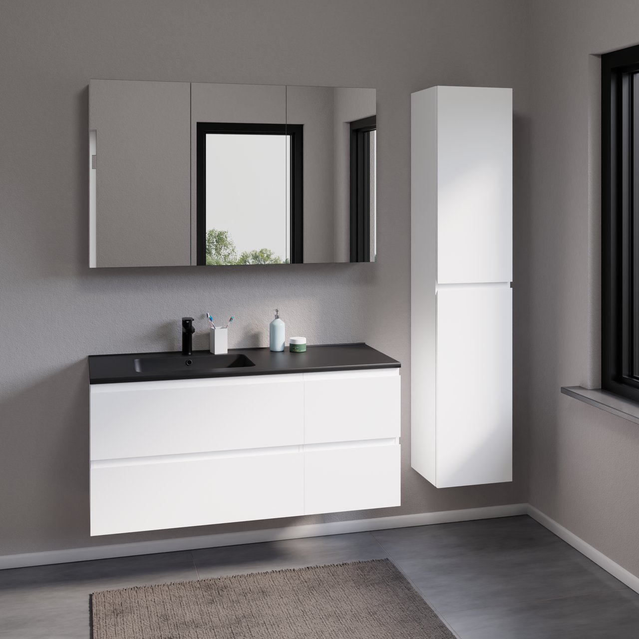 Linie Vano Waschtisch links Matt Schwarzer Verbundmarmor 120 x 46 cm