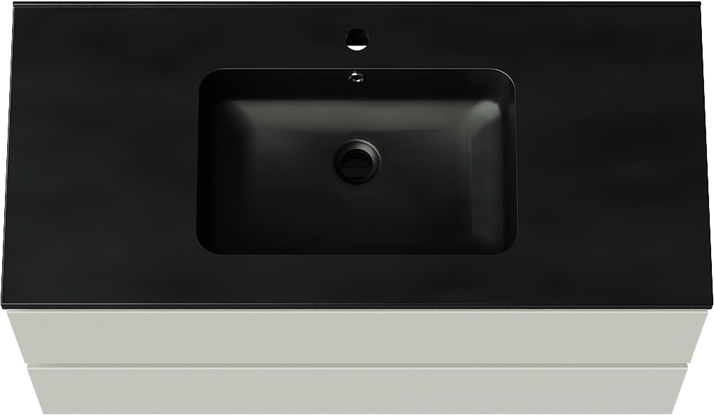 Linie Lado zwevend badmeubel 100 x 46 cm greige met Vano enkele wastafel in composietmarmer mat zwart