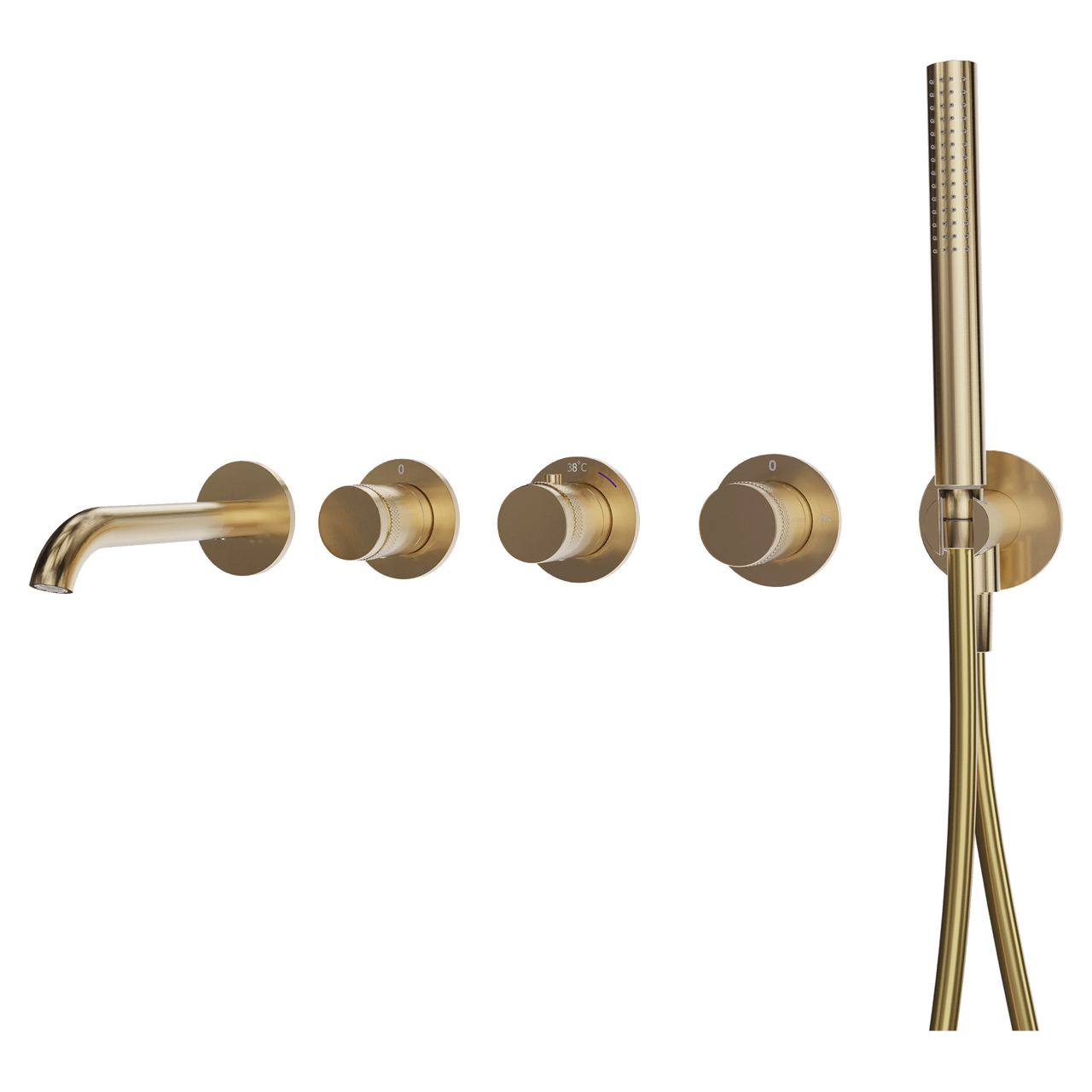 BLAUFOSS Pavilion Inbouw badkraan thermostatisch Brushed Gold Incl. handdoucheset incl. inbouwelement