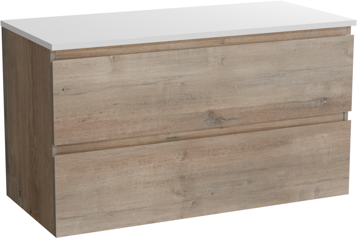 Linie Lado zwevend badmeubel 100 x 46 cm grijs eiken met Lado enkel of dubbel wastafelblad in composietmarmer hoogglans wit