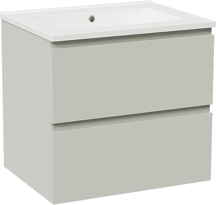 Linie Lado zwevend badkamermeubel 60 x 46 cm greige met Vano enkele wastafel in composietmarmer glanzend wit