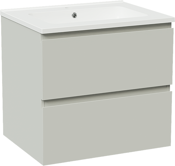 Linie Lado meuble salle de bains suspendu 60 x 46 cm greige avec Vano plan simple en marbre composite blanc brillant