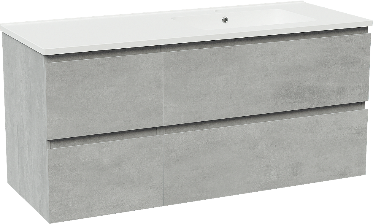 Linie Lado zwevend badmeubel 120 x 46 cm beton donkergrijs met Vano asymmetrisch rechtse wastafel in composietmarmer mat wit