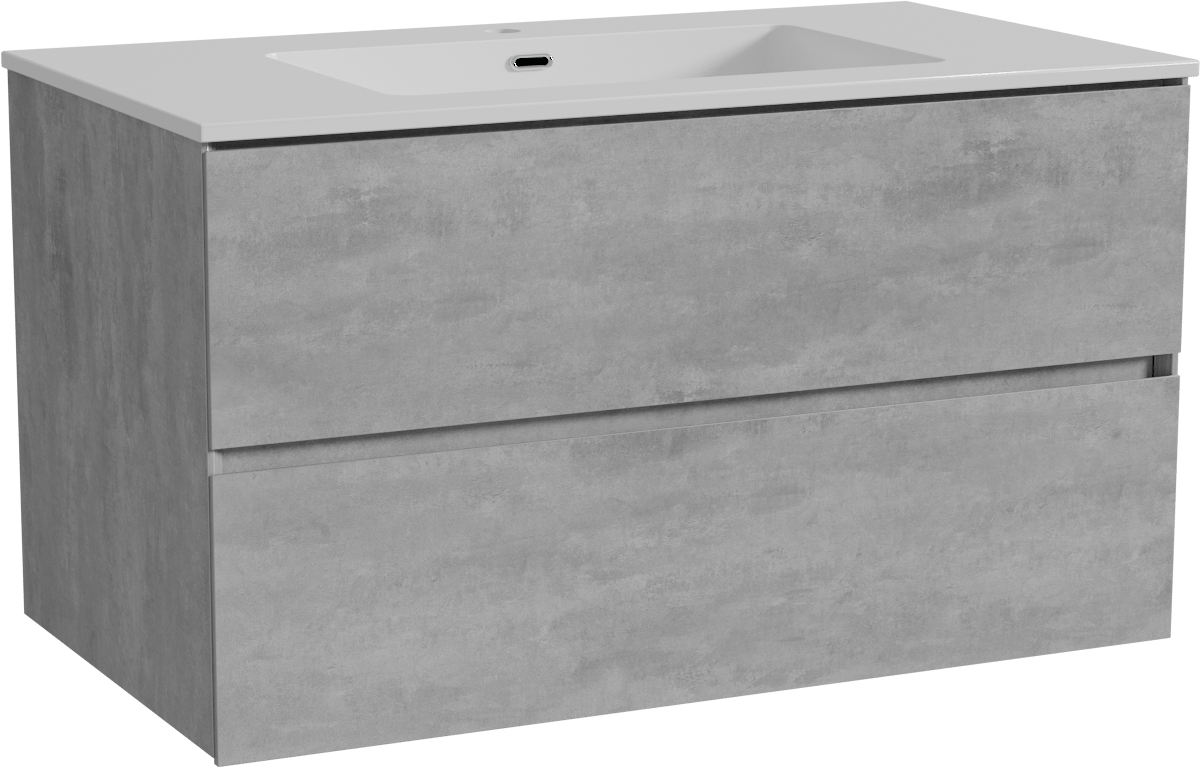 Storke Edge meuble salle de bains suspendu 95 x 52 cm béton gris foncé avec Diva plan simple en marbre composite blanc brillant