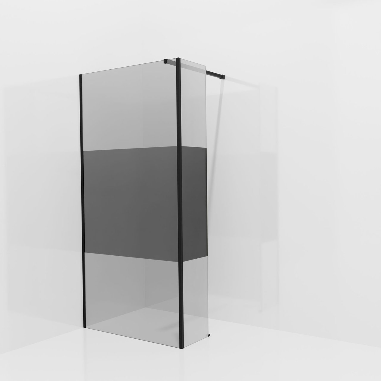 Balmani Modular Walk-In Dusche mit fester Seitenwand: 100 x 200 cm, Rauchglas mit mattiertem Streifen, inklusive Coating, Profil Schwarz matt